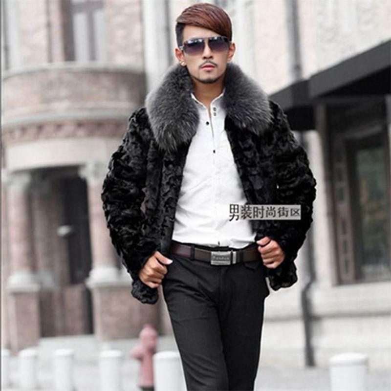 Mens Short Winter Fur Coat Thick Warm Faux Jacket With Fox Collar Slim Fit Casual Urban Style