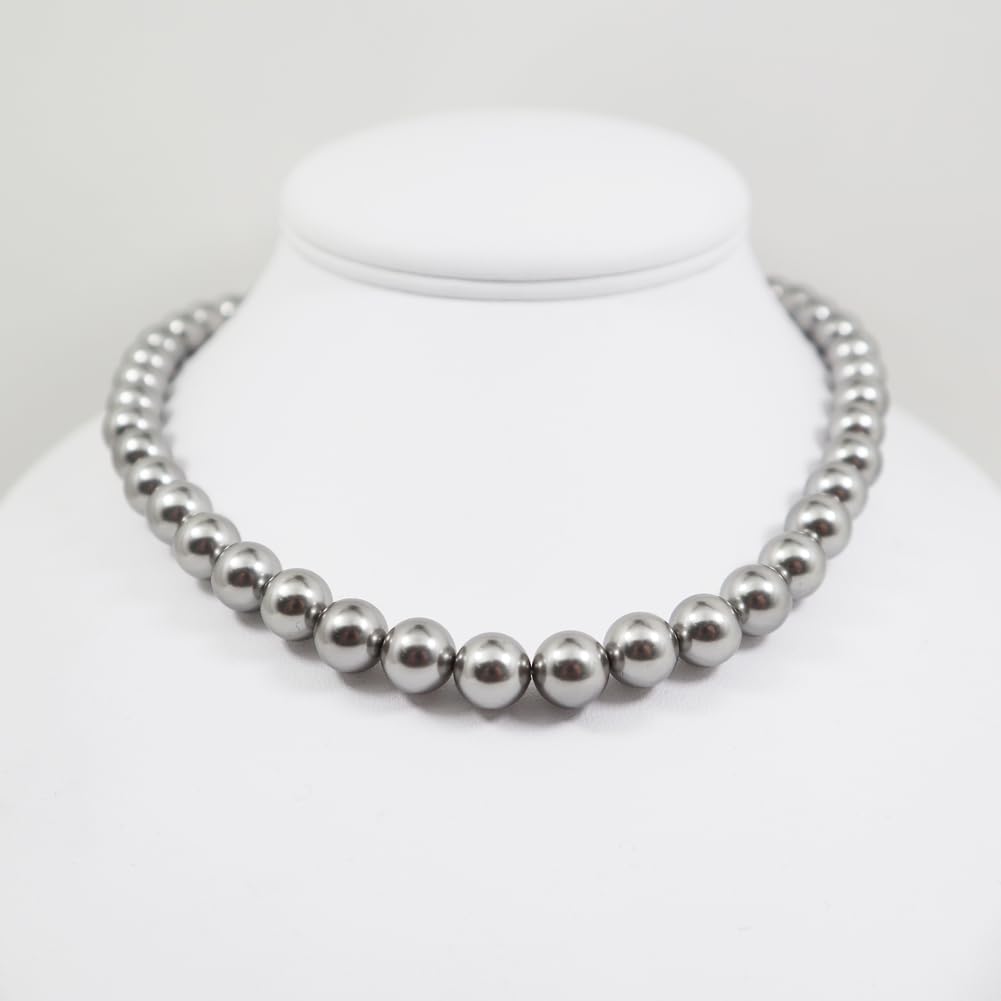 [Your and My Jewelry Box] Made In Japan  High-Quality Domestic Shell Pearl 9mm Formal Set, Gray-Black (Necklace and Earring Set) [Gift Wrapped]