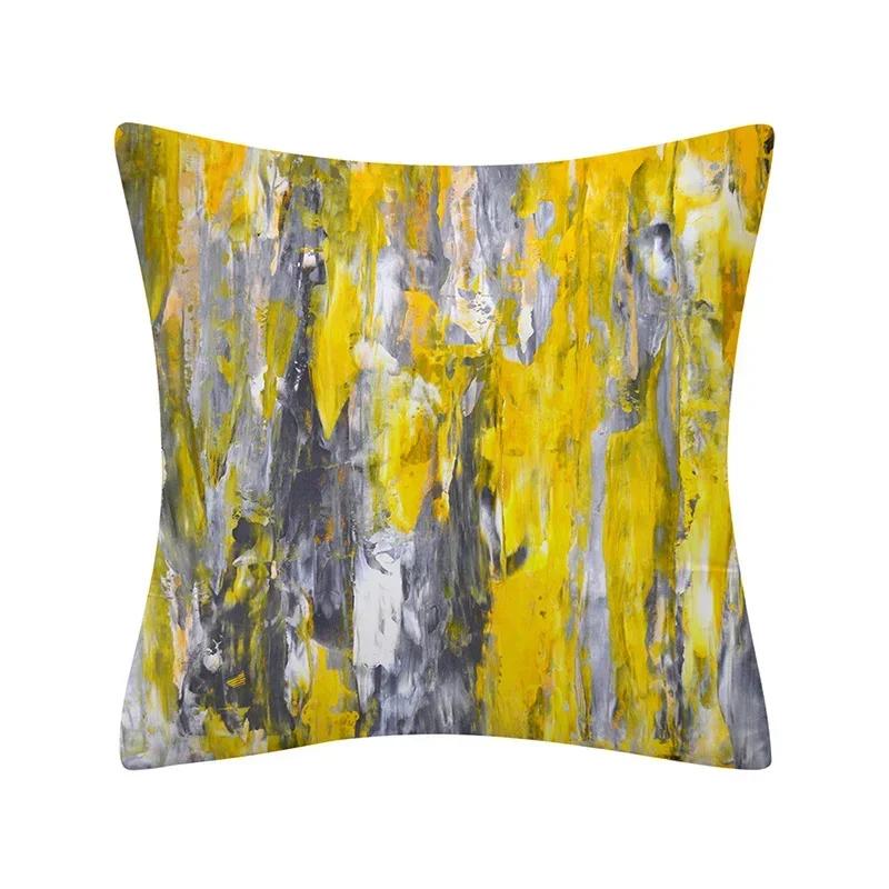 Abstract Oil Painting Geometry Cushion Cases Yellow Blue Green Modern Abstract Art Pillows Case Sofa Pillows, 30x30cm