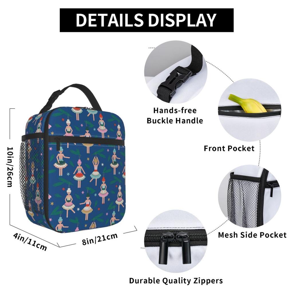 Nutcracker Ballet Christmas Theme Pattern Insulated Lunch Bag for Women Kids Portable Food Boxes Thermal Lunch Box Tote