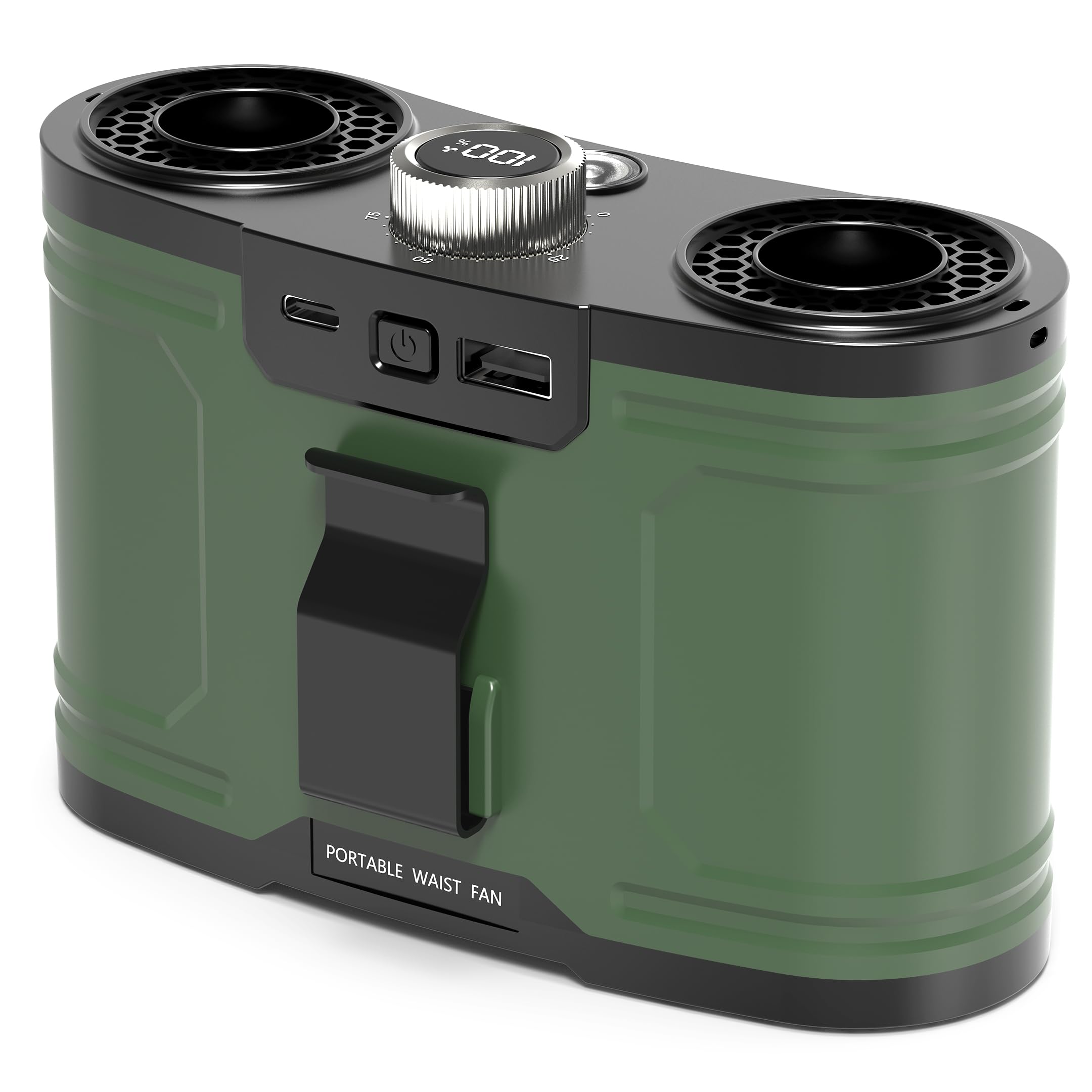 

Вентилятор на пояс ONRIU с мощным охлаждением 2025 и большой емкостью 18000 мАч, до 85 часов работы, двойной 100-скоростной фонарик, сильный, идеально подходит для наружных работ зелёный