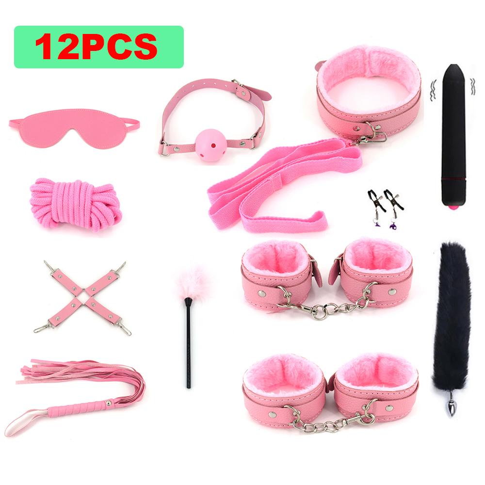 BDSM Bondage Set Sex Product Erotic Toys For Adults Games Plush Leather Handcuffs Nipple Clamps Gag Whip Rope Anal Plug