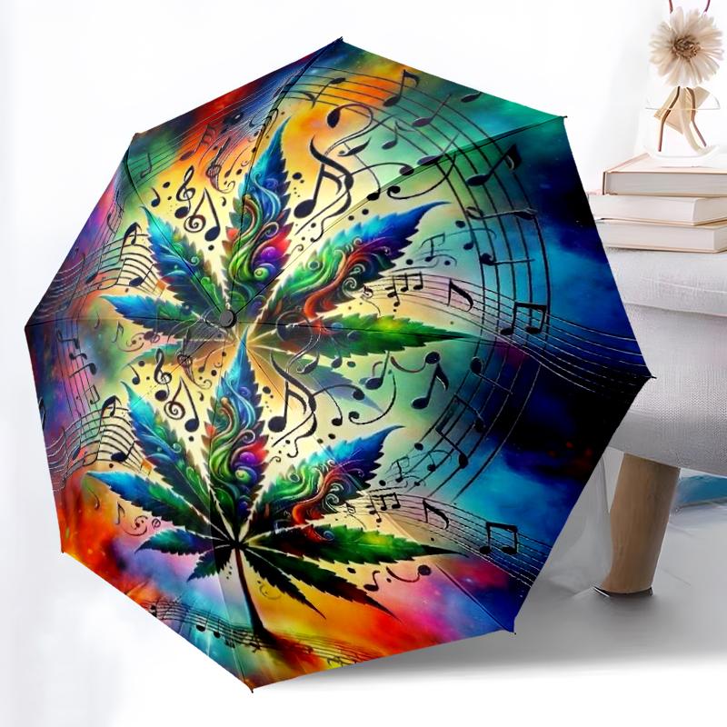 1pc Floral Clock Combination pattern Sturdy 8-Bone Auto Umbrella, Bright Umbrella, Digital Printed, Foldable Umbrella for On-the-Go Outdoor Use