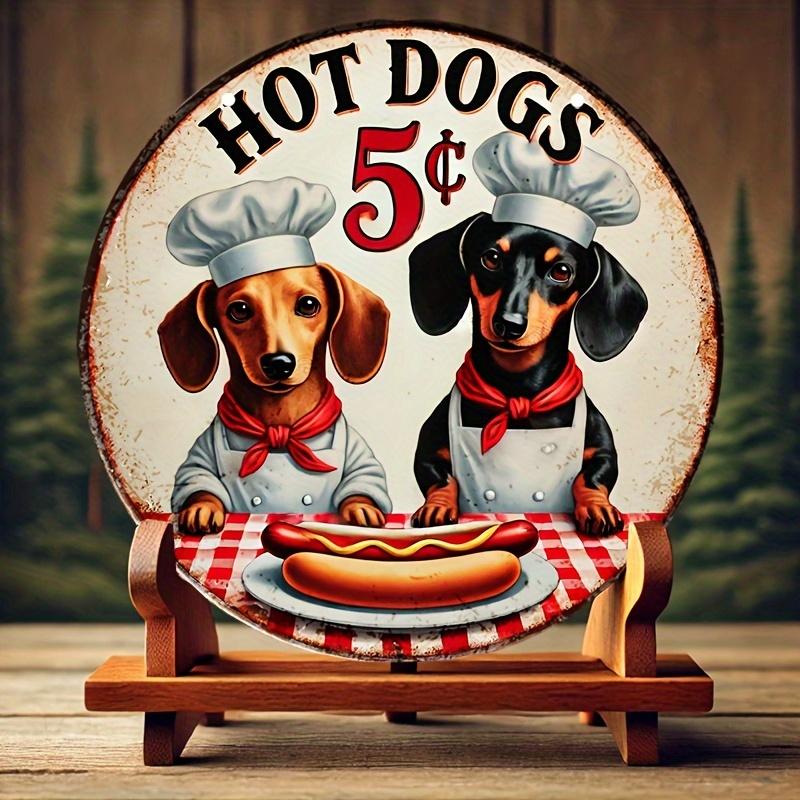 A Charming Long Dog Chef Design, Retro Hot Dog 5 Cents Decorative Sign - Versatile Wall Hanging Decorations for Home, Kitchen