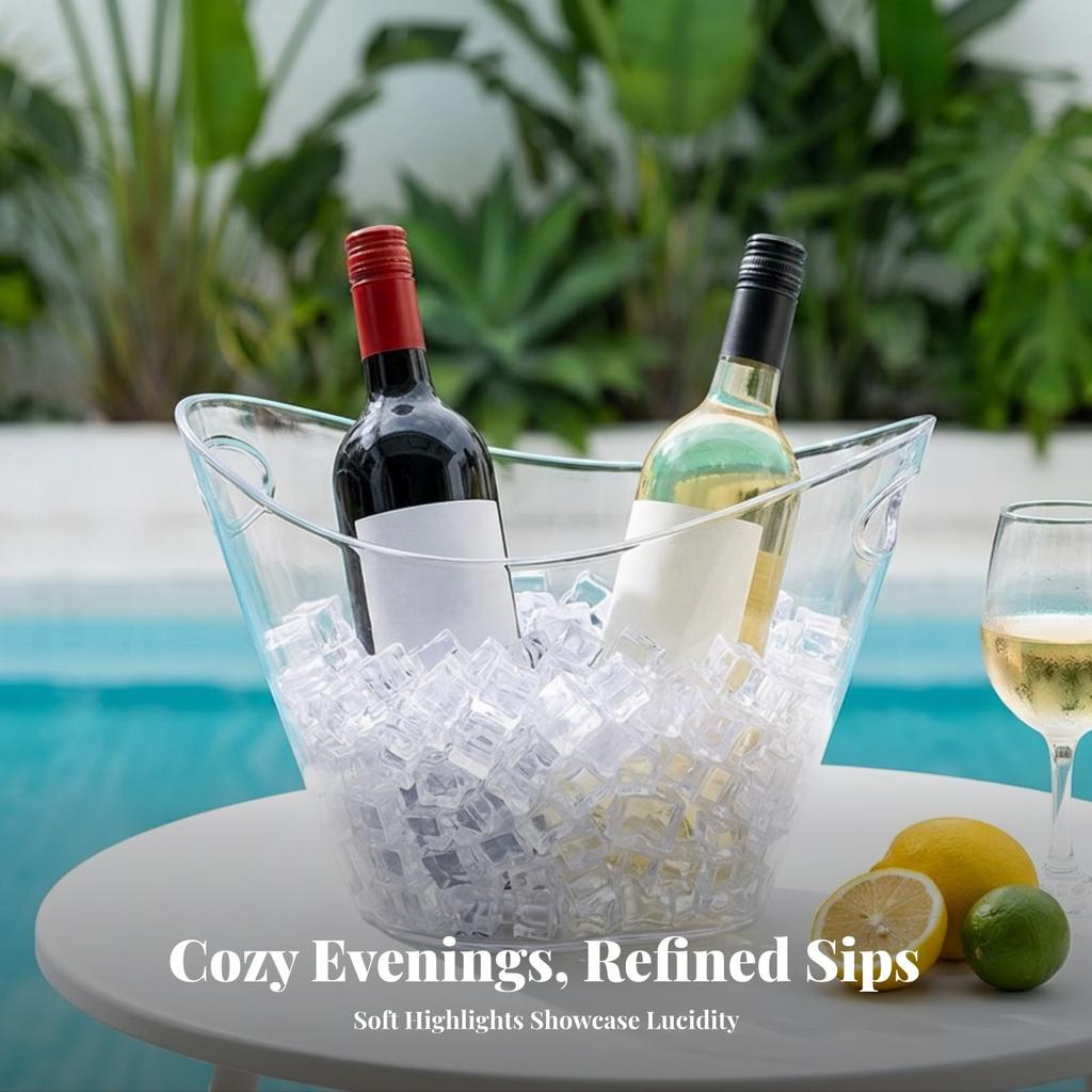 Ice Bucket Stable Flat Base, Clear Drink Bucket, Shatterproof, Beverage Tub, for