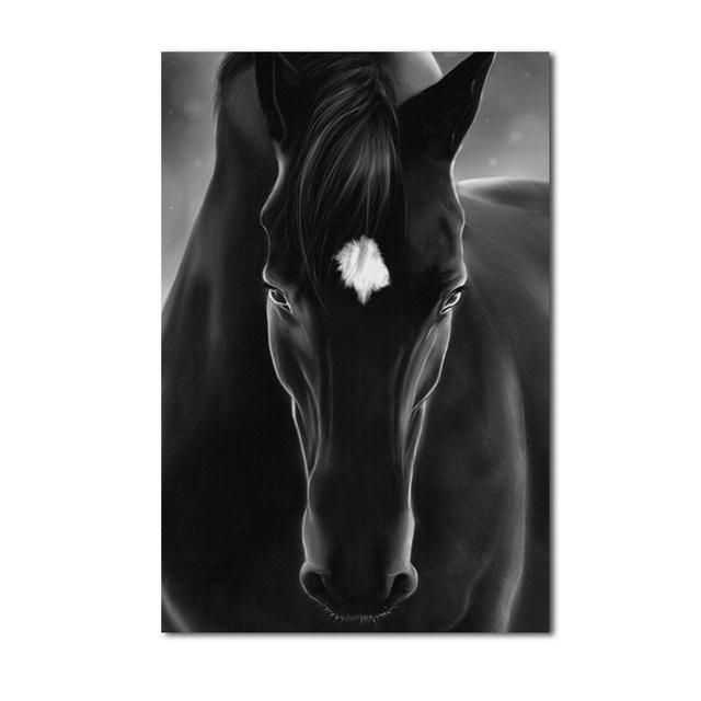 Black and White Horse Oil Painting Wall Decoration Art Animal Horse Modern Poster Living Room Bedroom Decoration