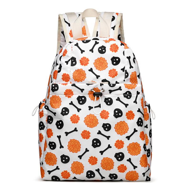 

Halloween Backpack New Skull Print Women Backpack Fashion Large-capacity Lightweight Travel Commuter Backpack белый