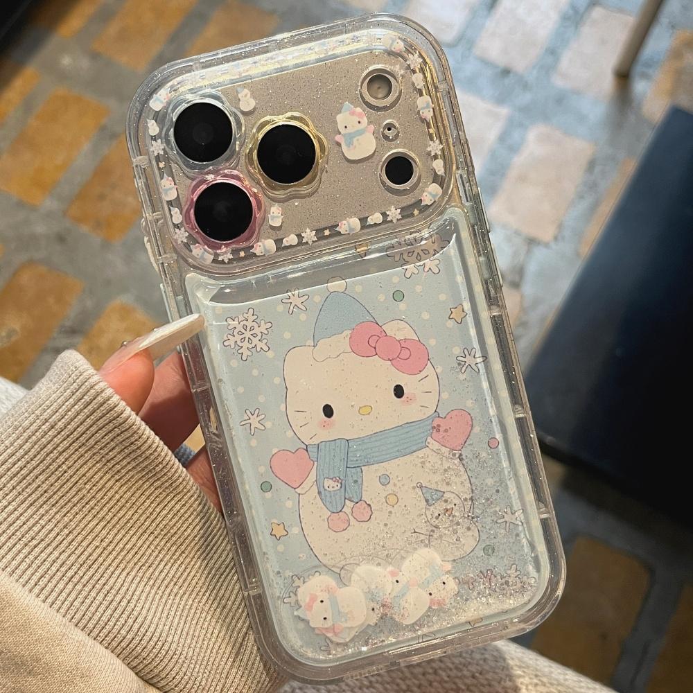 Beautiful Flower Flowing Sand Snowman KT  Is Suitable For Apple Phone Case 17 Pro 16 15 14 Pro Max Phone Case With Accessories