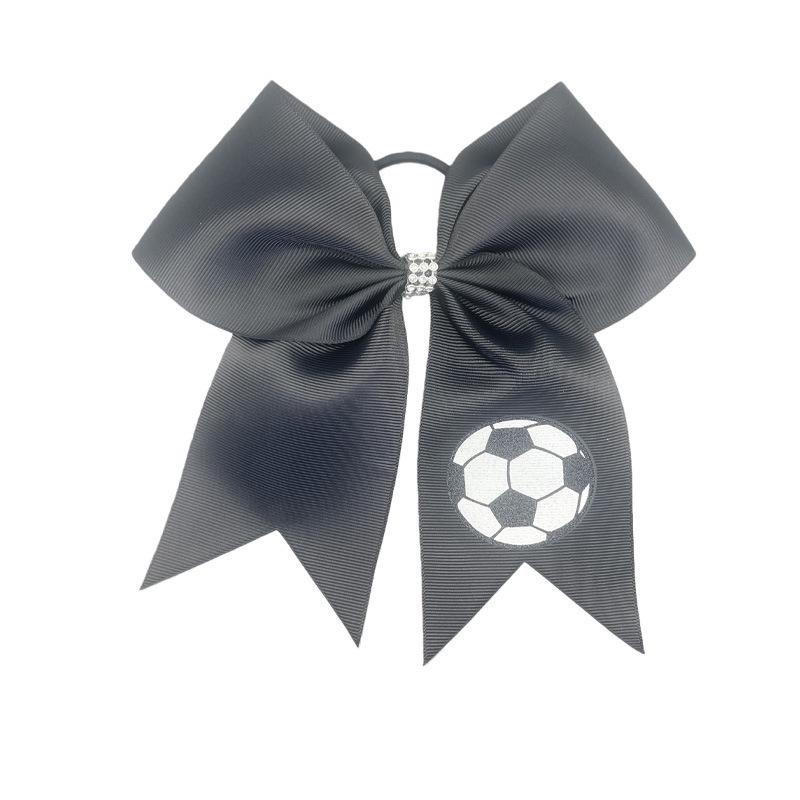 8  Football Pattern Ribbed Swallowtail Bow Hair Tie - Cheerleading Accessory. чёрный