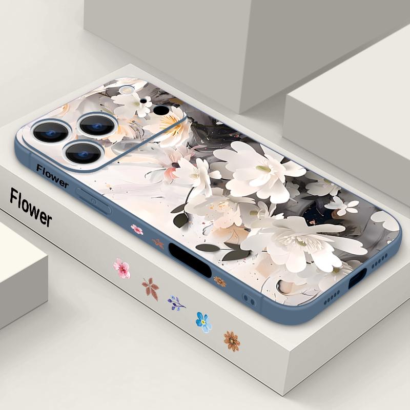 Wrist Strap Lanyard TPU Phone Case For iPhone 17 16 15 Pro Max 13 14 Pro Max 17e 16e 11 White Flower Soft Silicone Back Cover