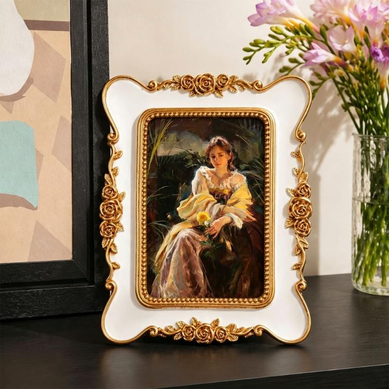 Decorative Portrait Frame for Table Placement, Raised Border Photo Accent for Entryway Tables, Living Room Shelves, and Bedroom Furniture