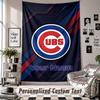 Vægtæppe med personligt navn og tekst, Chicago Cubs dekorativt vægtæppe til soveværelse