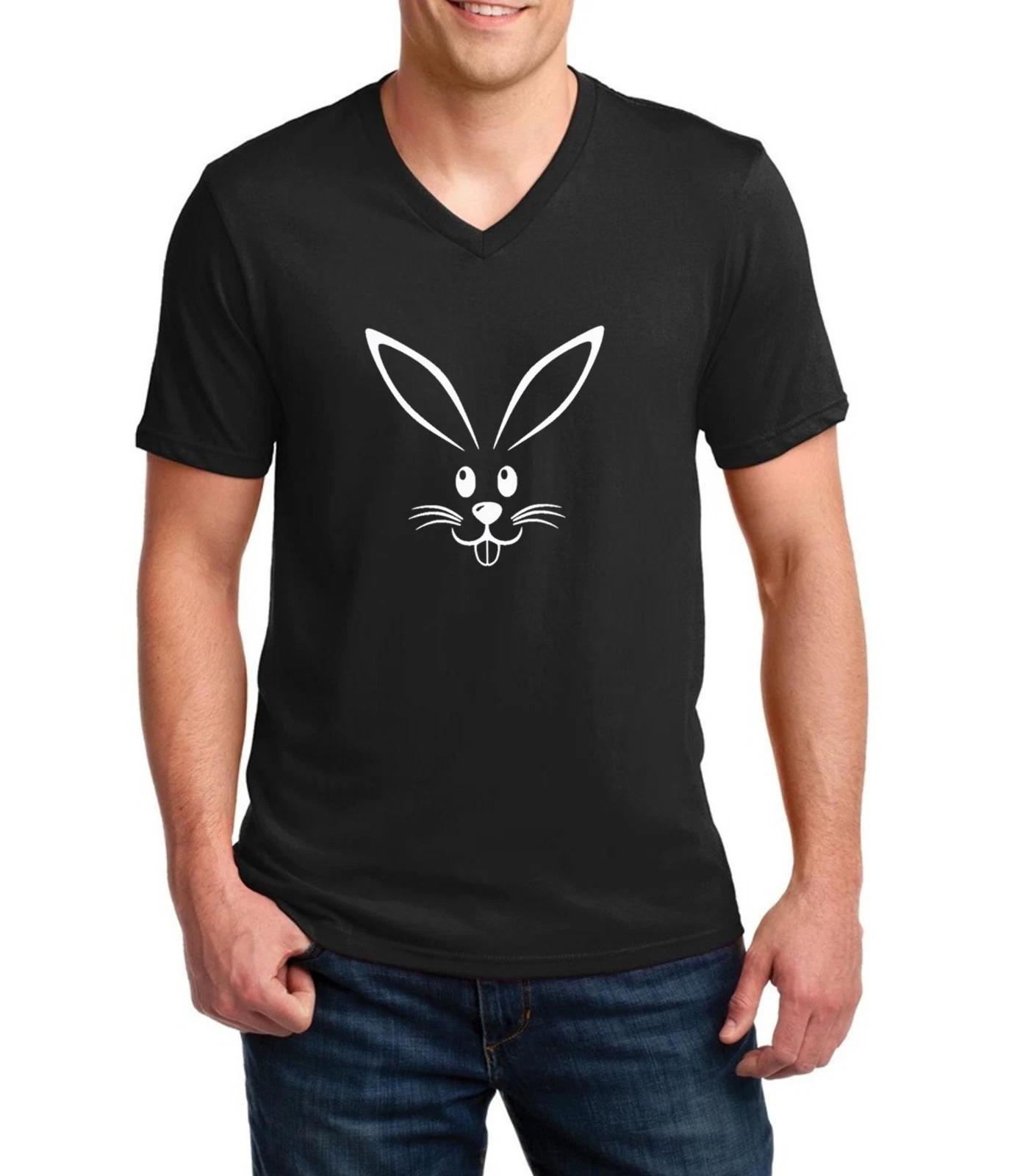 Mens V-neck Bunny Face Shirt Funny Easter Gift Rabbit Graphic Tee Spring Holiday 2XL