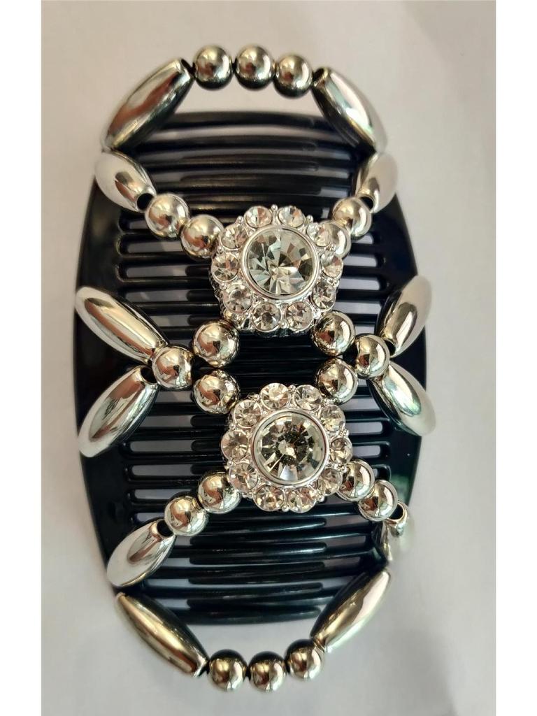 Large Handmade Beaded Elastic Magic Hair Comb with Flower Headpiece - Versatile Double Row Insert for Styling and Bun Making