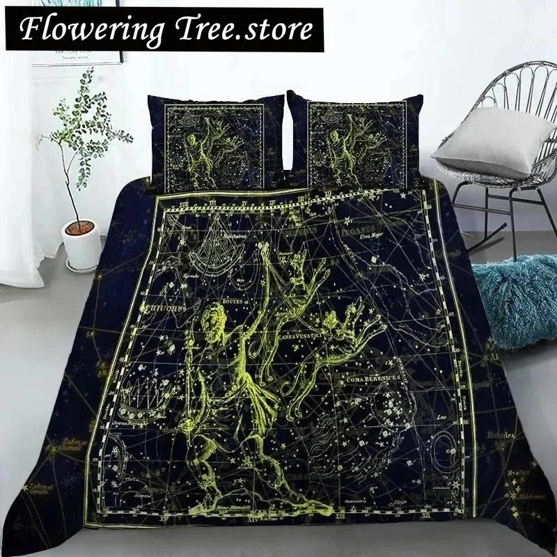 Constellation Duvet Cover Yellow Constellation King Size Bedding Set For Astronomy Enthusiast Soft Twin Polyester Quilt Cover