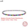 EFFIE QUEEN 100% 925 Sterling Silver 3mm Rainbow Zirconia Tennis Chain Bracelet Luxury Jewelry for Women Anniversary Gift SB139