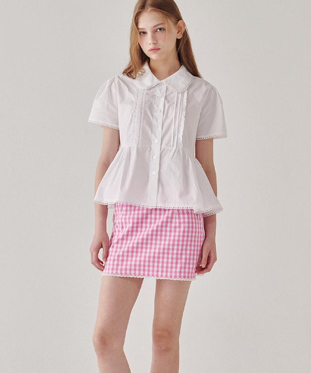 Ronron Torchon Lace Check Mini Skirt Pink