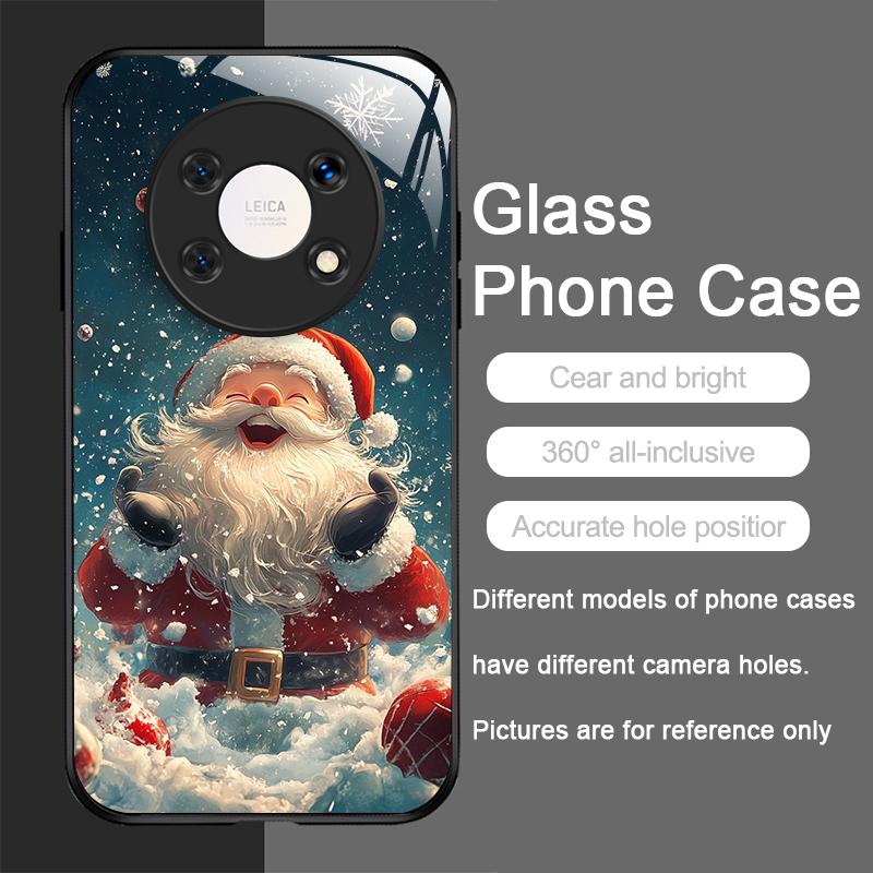 Sött Julenissmönster Härdat Glas Telefonfodral för Huawei Nova 13 12 SE 11 10 Pro Mate 40 30 P60 P50 P40 5G Skydd