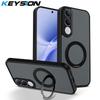 KEYSION 360° Rotating Ring Stand Magnetic Phone Case for VIVO V70 FE 5G Matte Translucent Shockproof Back Cover for VIVO V70 FE