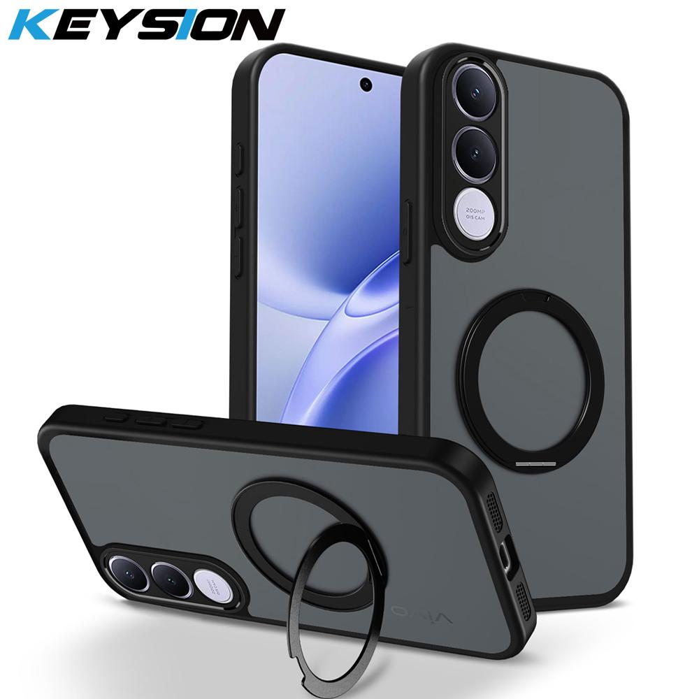 KEYSION 360° Rotating Ring Stand Magnetic Phone Case for VIVO V70 FE 5G Matte Translucent Shockproof Back Cover for VIVO V70 FE