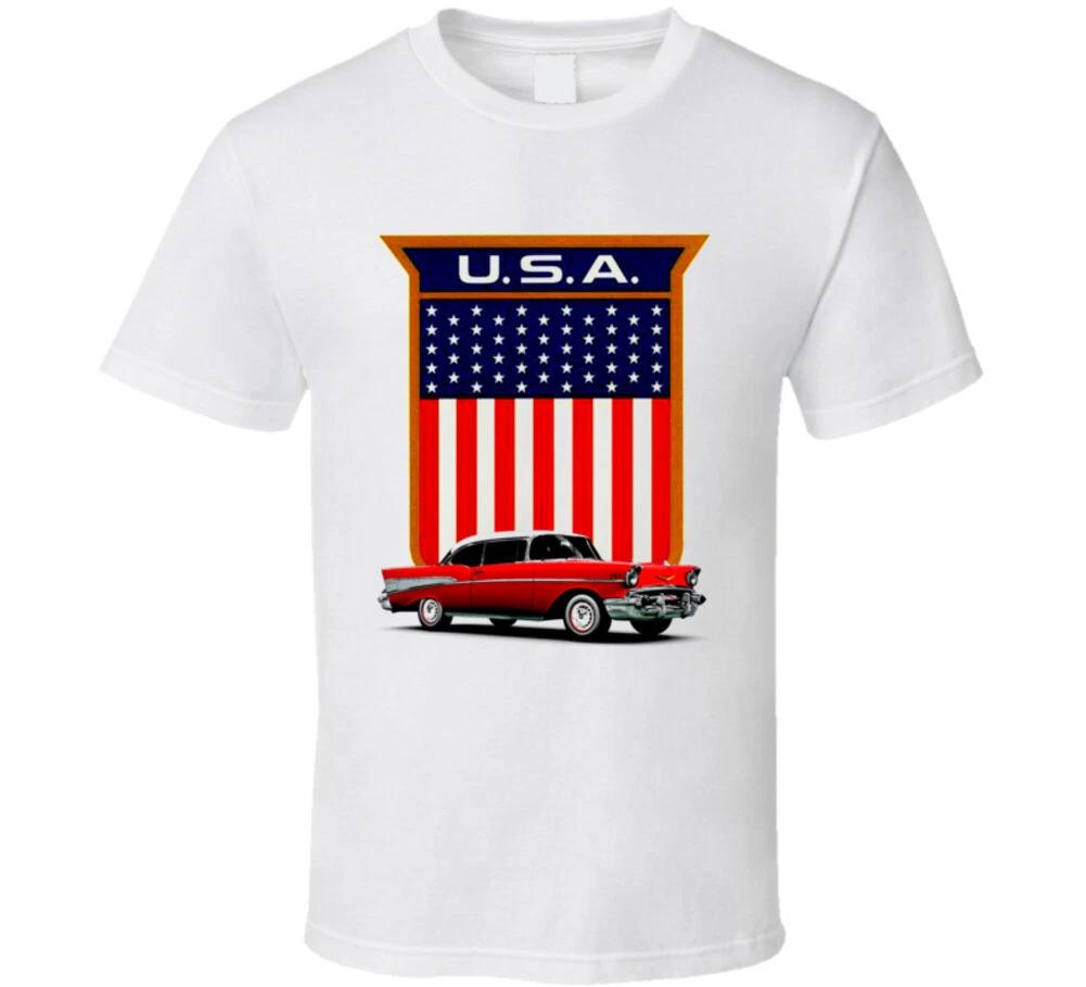 57 Chevy Hardtop Usa Flag Shield Hot Rod Gift T Shirt 3XL