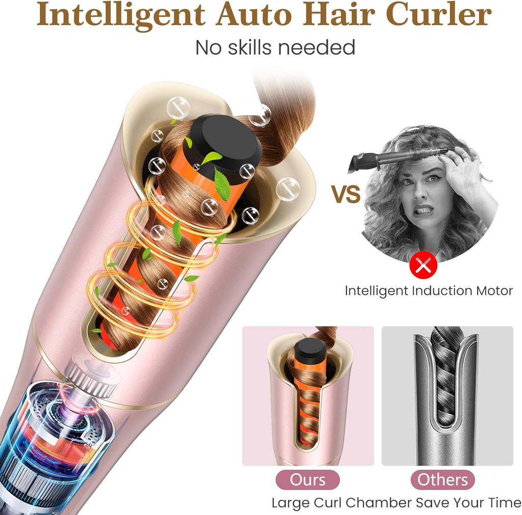 Automatic Curling Iron, Automatic Curling Wand with 4 Temperatures and 3 Timers and LCD Display, Dual Voltage Auto Shutoff Rotating Iron