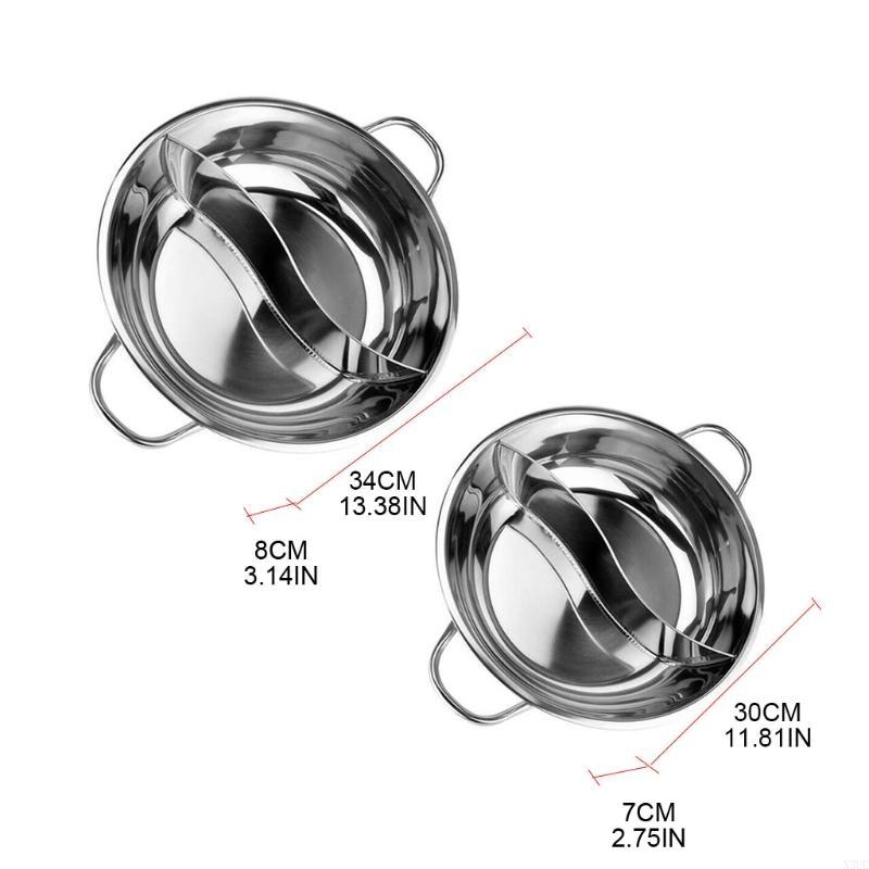 Stainless Steel Pot Hotpot Induction Cooker Gas Stove Compatible Pot Home Kitchen Cookware Soup Cooking Pot Twin Divided X3UC