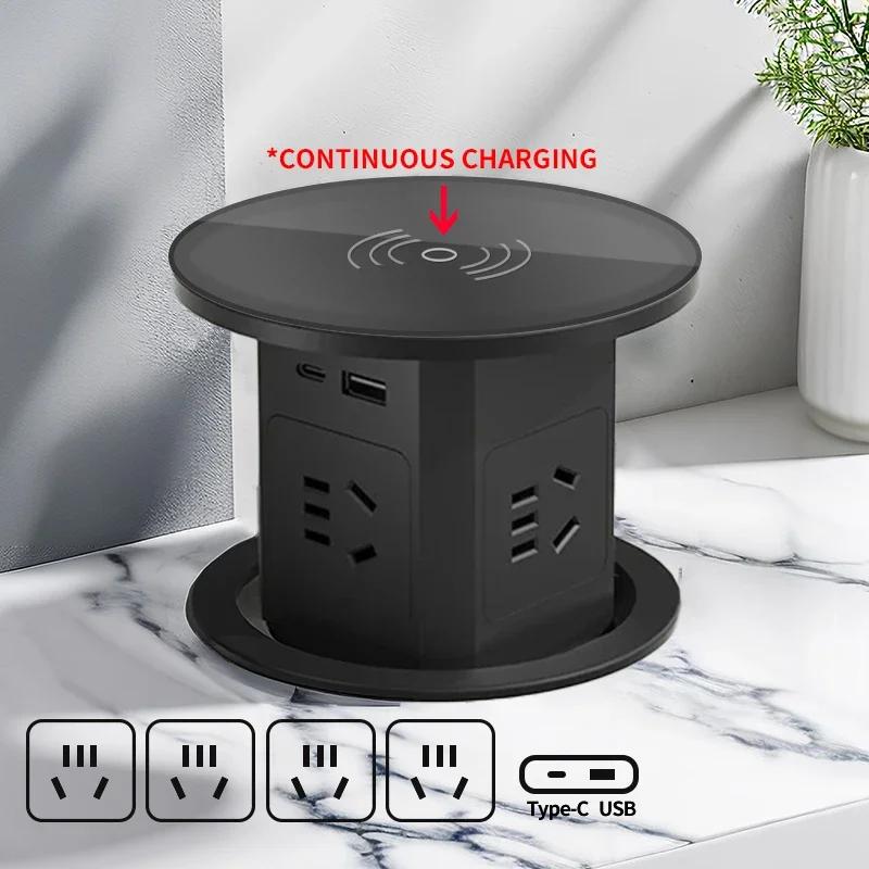 Lifting Desk Power Automatic Pop Up Elevator Socket Tower Socket US UK AU UN Plug Adapter USB Type-c Wireless Charge ,Hidden