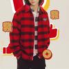 LiNing Plaid Pocket Button Lapel Loose Long Sleeve Shirt Men Tops Red ASHT001-1