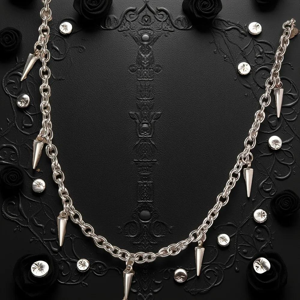 Men Punk Style Rivet Tassel Necklace Hip Hop Women Fashion Geometric Titanium Steel Chain Necklace