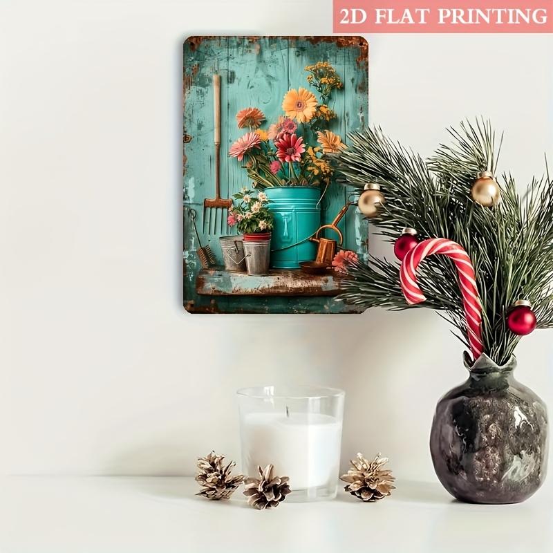 2D Flat, 2D Flat Flower Pots Vintage Metal Tin Sign, Gym Cafe Garage Tin Painting, Restaurant Home Bedroom Forest Garden Wall In