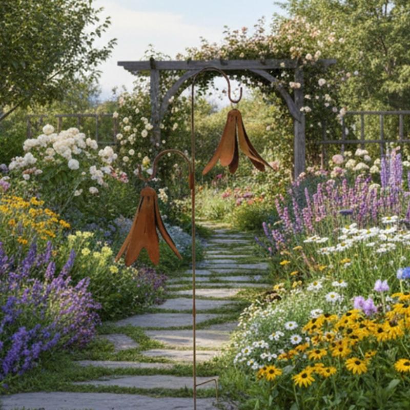 Artistic Iron Flower Petal Ground Spikes Decorative Garden Stakes For Enhancing Garden Or Patios Aesthetics