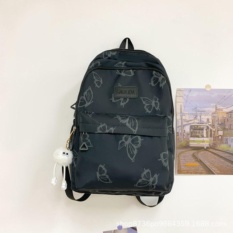 Schoolbag Japanese Ins Wind Butterfly Backpack Female, Junior High School Girls Student Schoolbag Large Capacity Travel Light Backpack