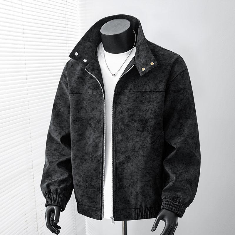 PU leather jacket men tie-dye gradual change coat men American retro lapel leather jacket men casual leather jacket flight clip