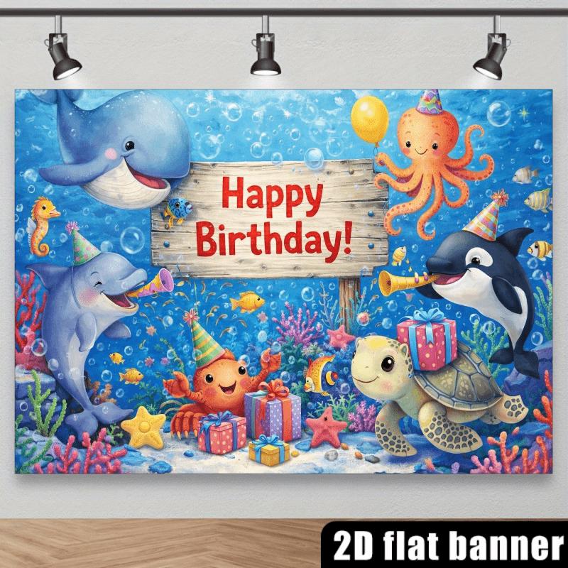 2D Flat Birthday Party Banner Background Underwater World Theme Suitable for Indoor and Outdoor Birthday Celebrations