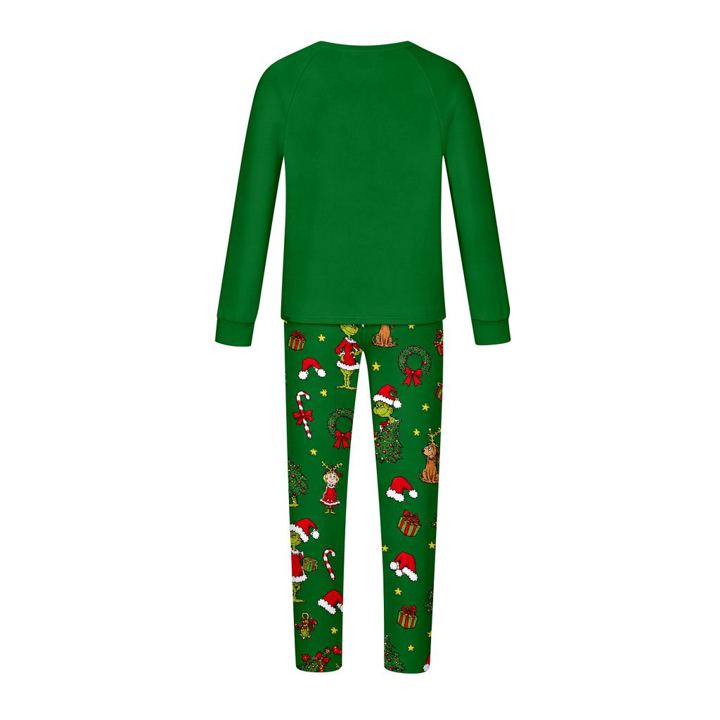 Passendes Weihnachts-Print-Loungewear-Set für Eltern und Kinder, Langarm-Oberteil und Hose, Raglanärmel, Gerade geschnittene Hosen