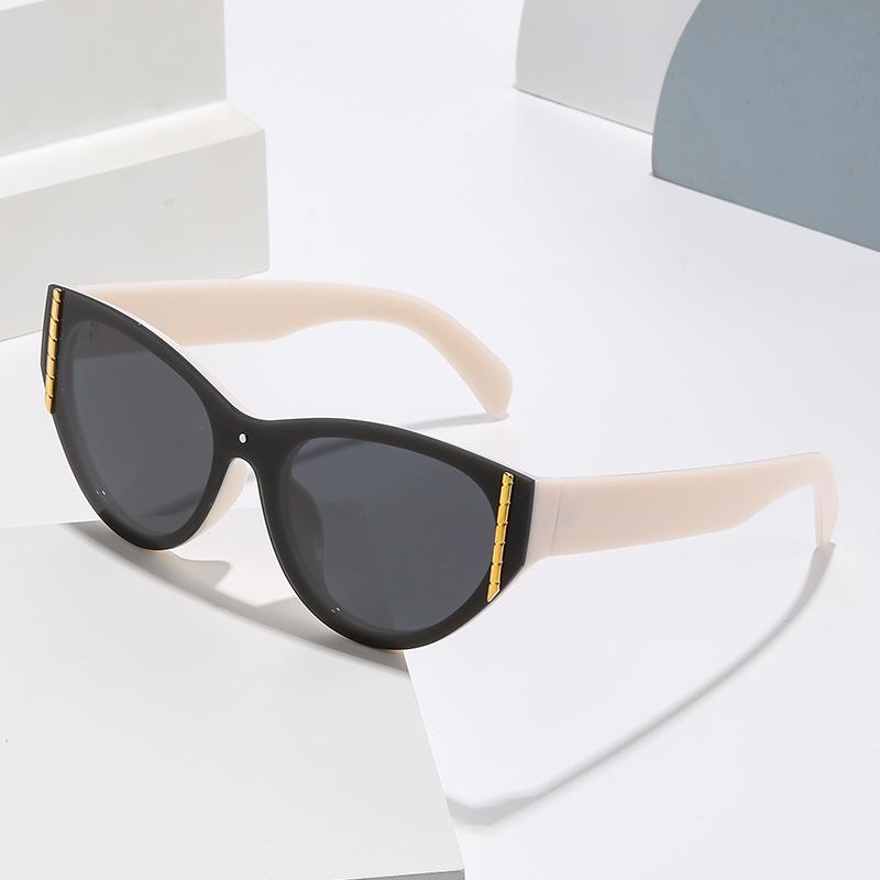 

New Retro Cat Eye Sunglasses For Women Round Face Large Frame Small Face High End UV Resistant Sunglasses 9010 бежевый