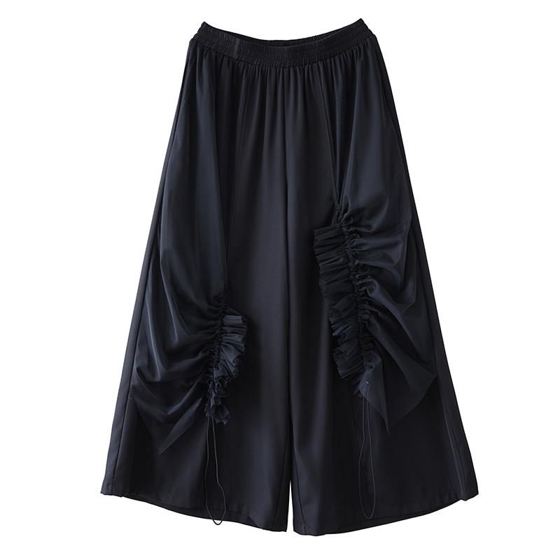 Schwarz Plus Größe Vintage hohe Taille Casual lose Frühling Herbst breite Beinhose Frauen Hose