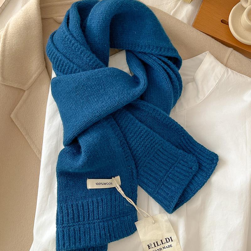 Pure Wool Knitted Women Scarf Solid Color Korea Style Winter Warm Outdoor Scarves Tassel Shawls Pashmina Lady Wrap