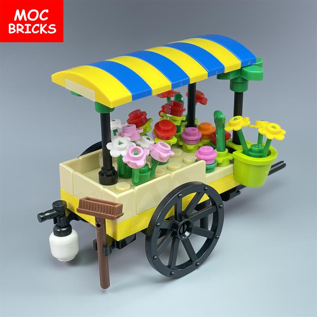 Non-Toxic Moc Bricks Flower Cart Market Stall Florist Street View Toy Kids Educational Building Blocks Assembled Toys Chilren'S Gifts