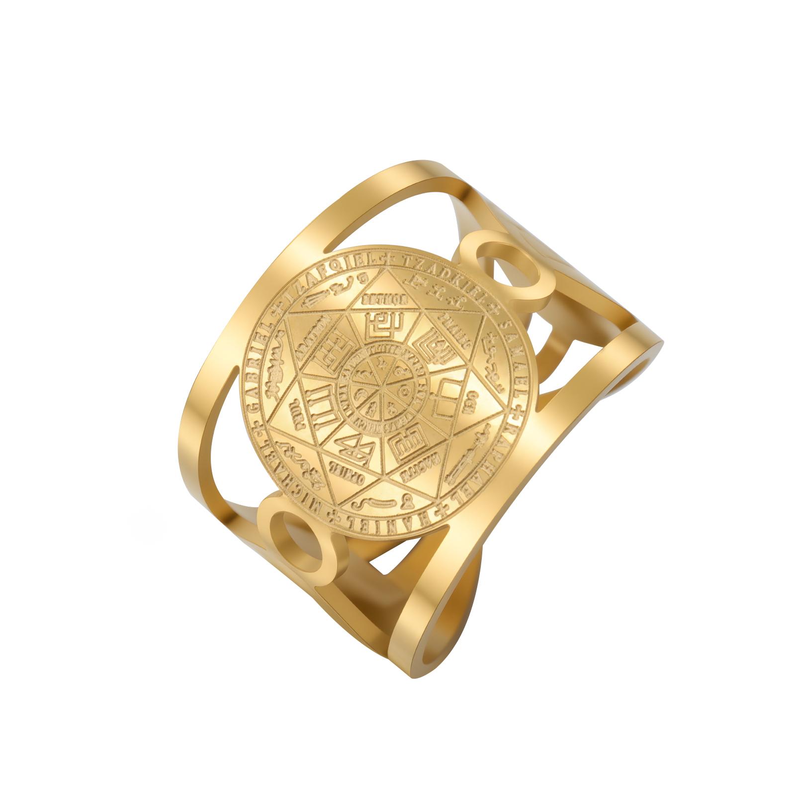 Likgreat Der Ring der Sieben Erzengel Erzengel Talisman Glück Segen Spirituelle Heilung Geschenk Edelstahl Schmuck resizable beige