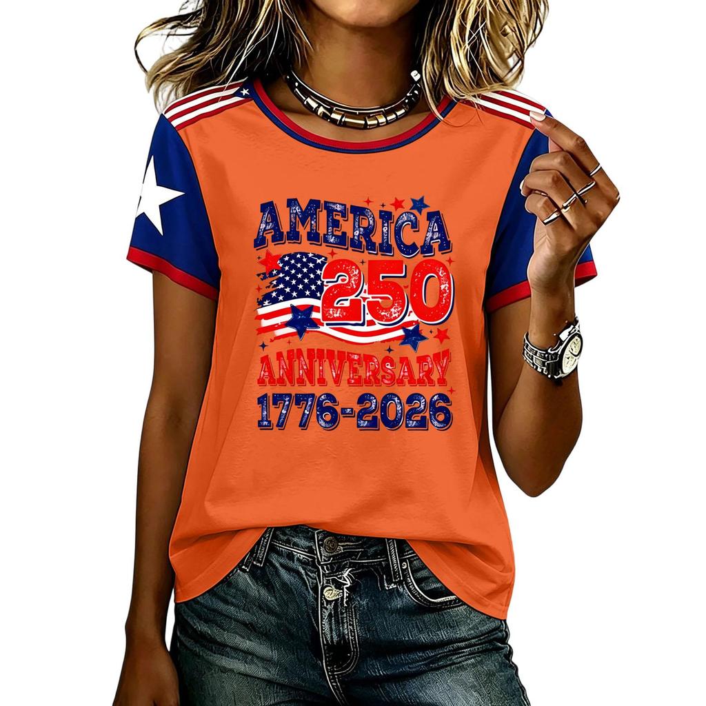 Casual Short Sleeve Graphic T Shirt for Men and Women American Anniversary Print Lightweight Comfortable Top
