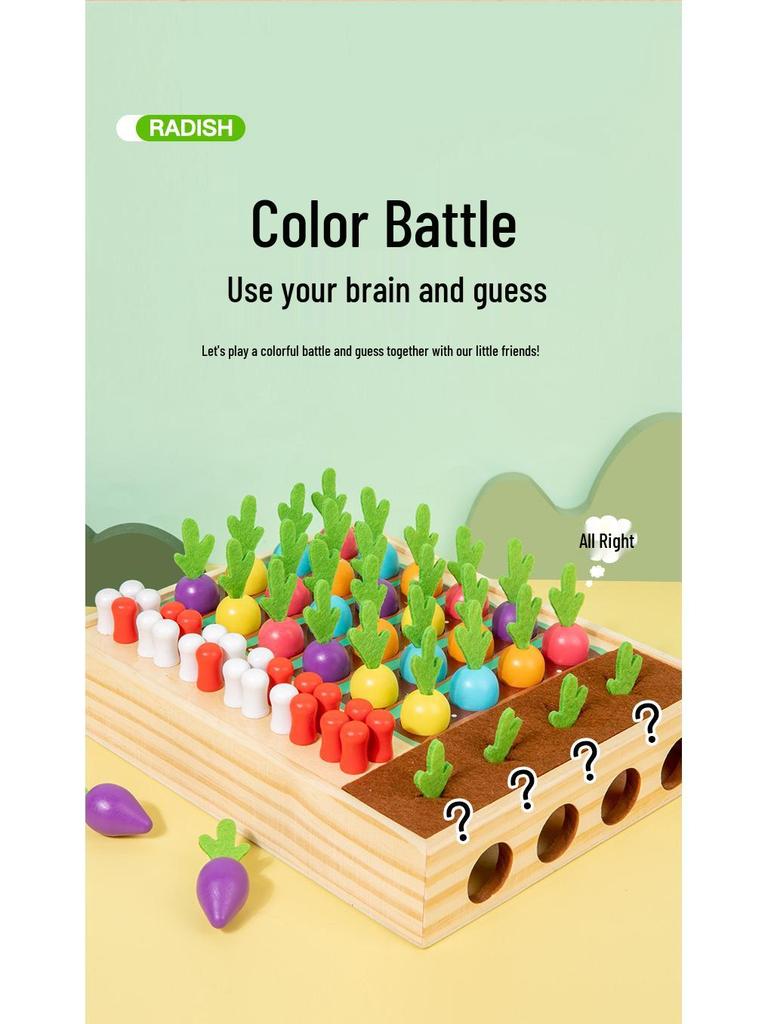 Kid's Wooden Radish Pull Memory Game - Interactive Desktop Toy for Toddlers & Parents