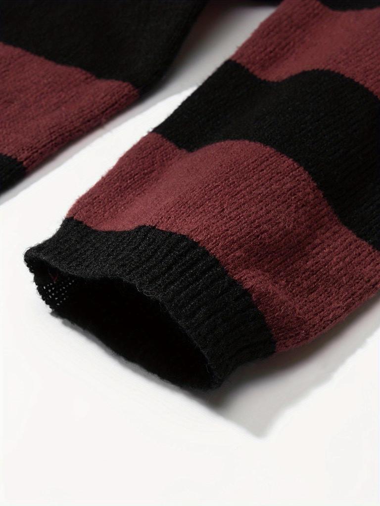 Men's Retro Wool Knitwear: Color Block Striped, Round Neck, Soft & Cozy, Loose Fit, Autumn/Winter Edition.