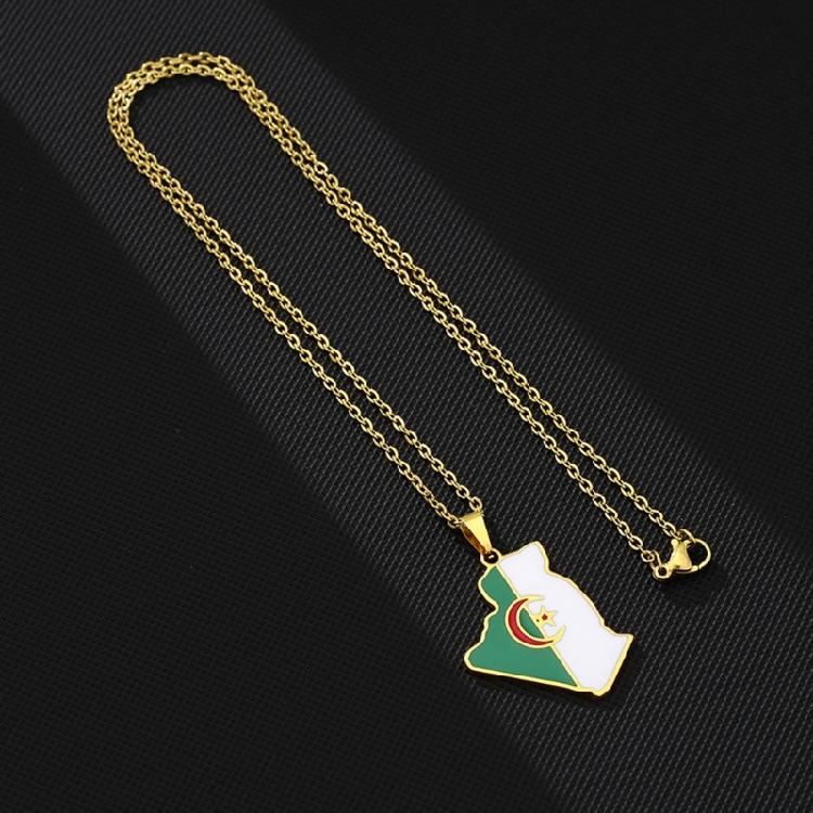 Collar con Colgante Mapa de Argelia Pareja Patriótica Estilo Étnico Regalo de Personalidad