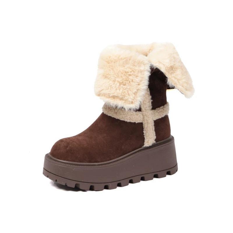 Women's large size padded thickened winter warm fur one snow boots padded lining ankle boots non-slip hiking sports cotton boots