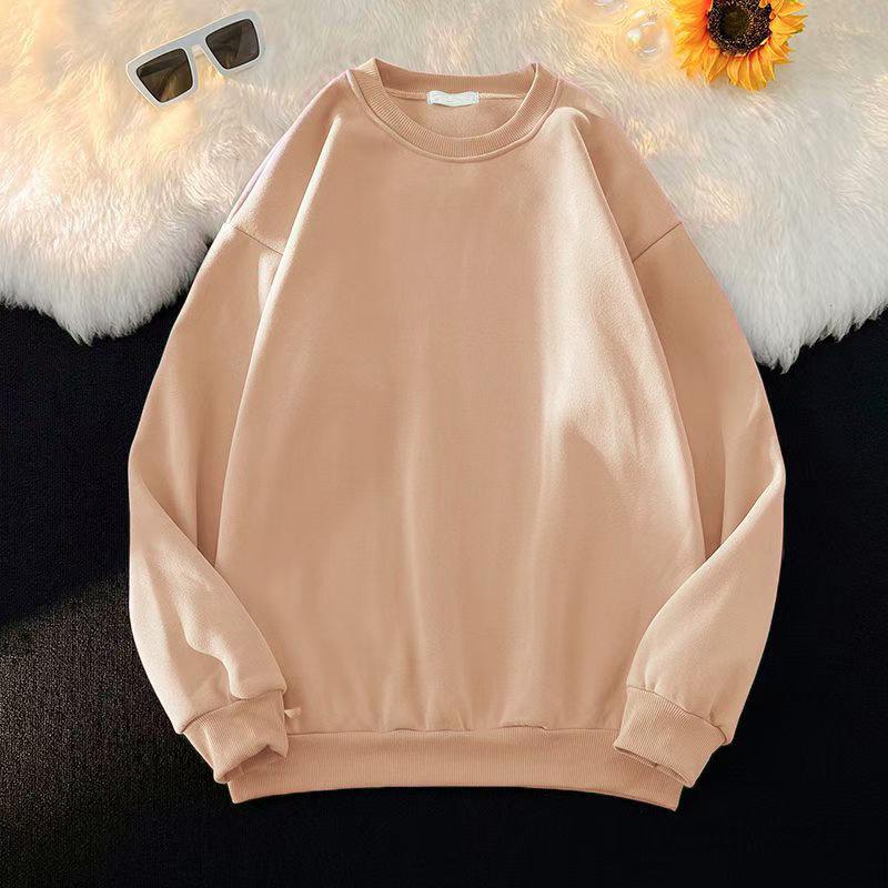 Men's 2025 Korean Trend Loose Cotton Sweatshirt: Long Sleeve, Round Neck, Solid Color