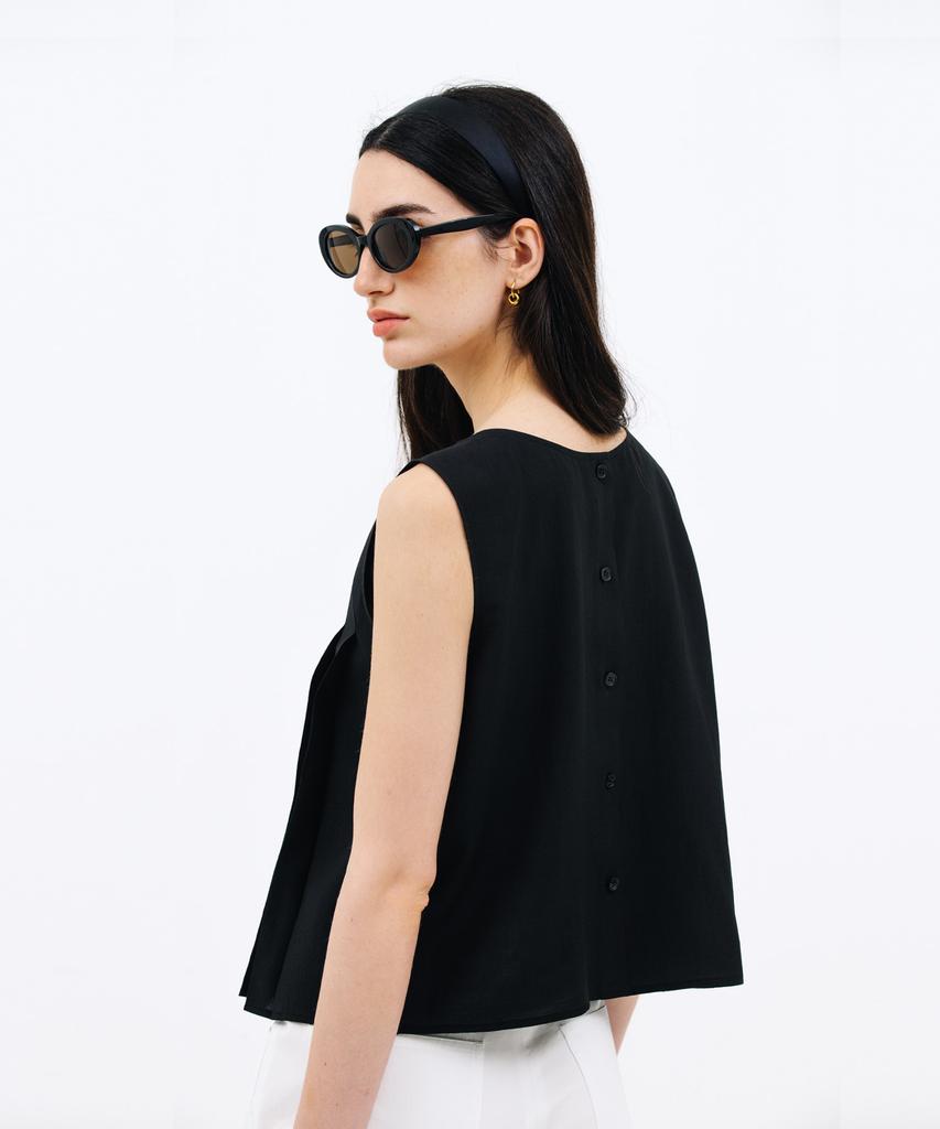 JUN BY JUN K Pleated Sleeveless Blouse_Black