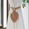 Bohemian Woven Curtain Tiebacks with Tassel, Leaf, and Wood Bead Decor