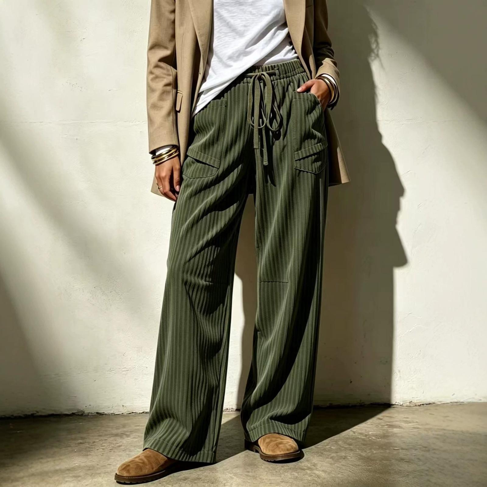 Women s Casual Loose Fit Drawstring Pants with Pockets, Color Everyday Trousers L